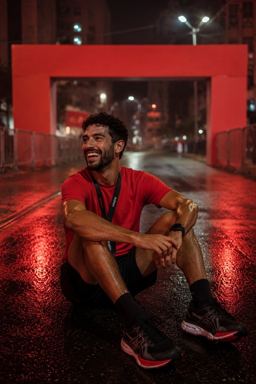 Atleta descansando apos corrida noturna Thumbnail